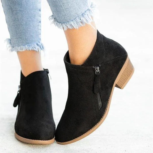 VogeLuxe | Women’s Low Profile Suede Finish Ankle Booties