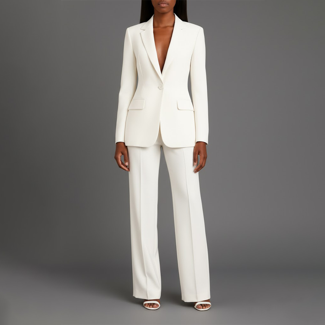 Elegant Women's Formal Business Suit Set with Long Jacket - VogeLuxe