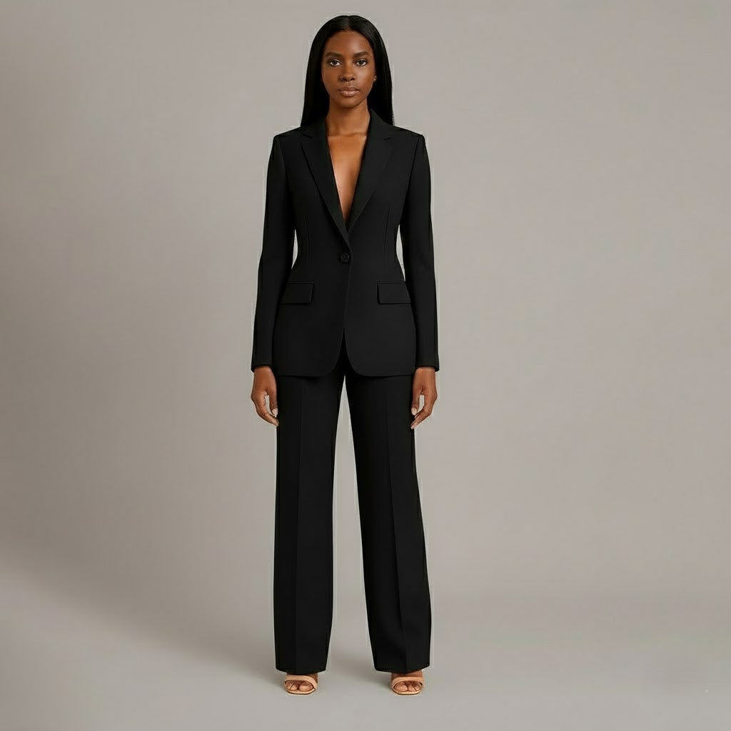 Elegant Women's Formal Business Suit Set with Long Jacket