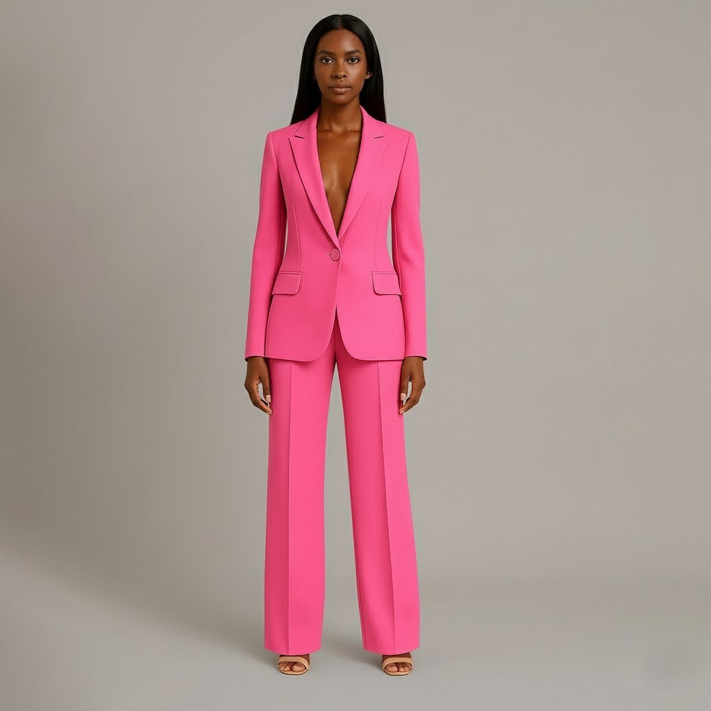 Elegant Women's Formal Business Suit Set with Long Jacket