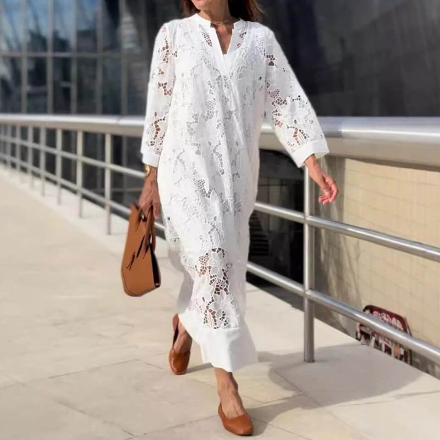 Comfortable Flowy Maxi Dress with Relaxed Fit Sleeves - VogeLuxe