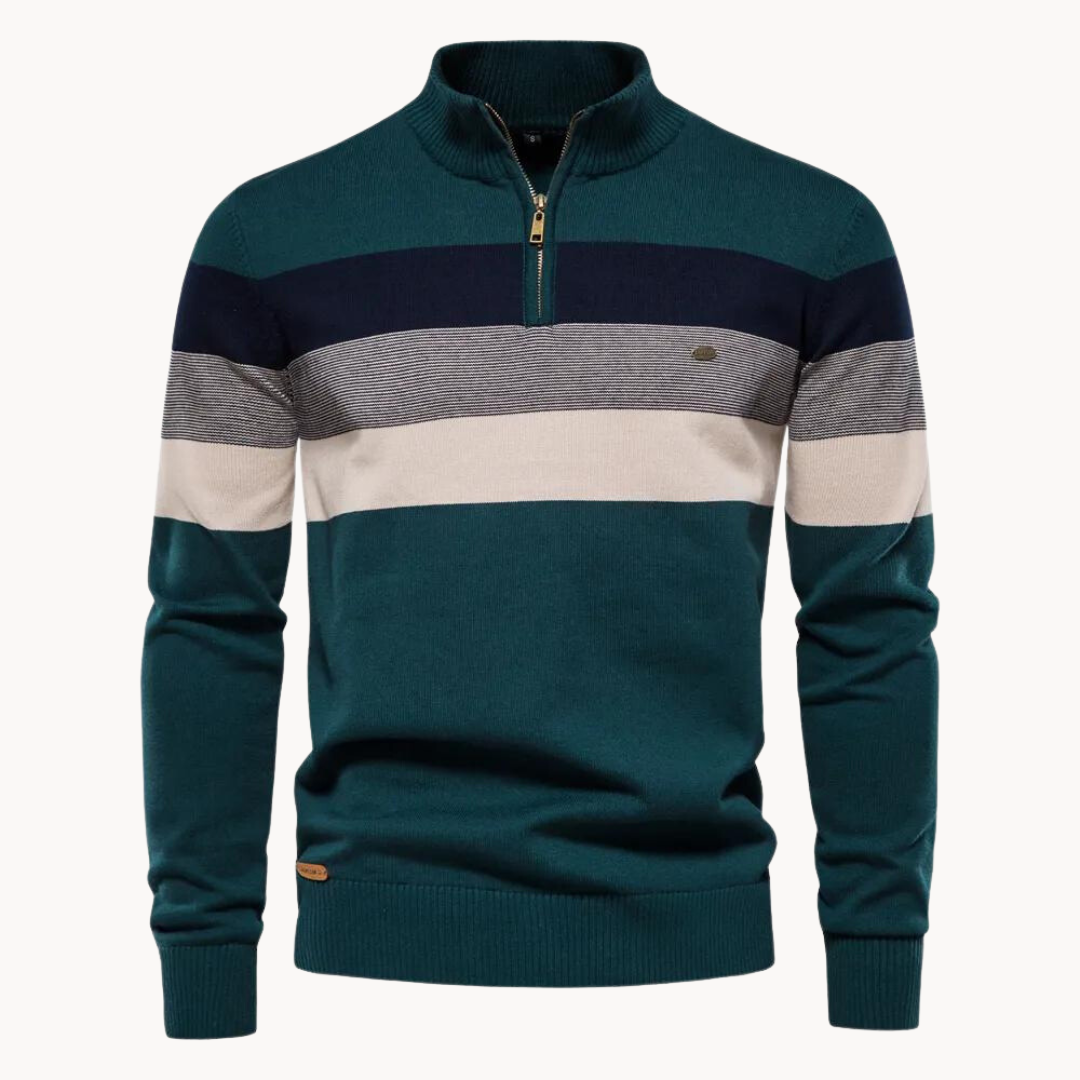 VogeLuxe | Men’s Color Block Quarter Zip Knit Sweater