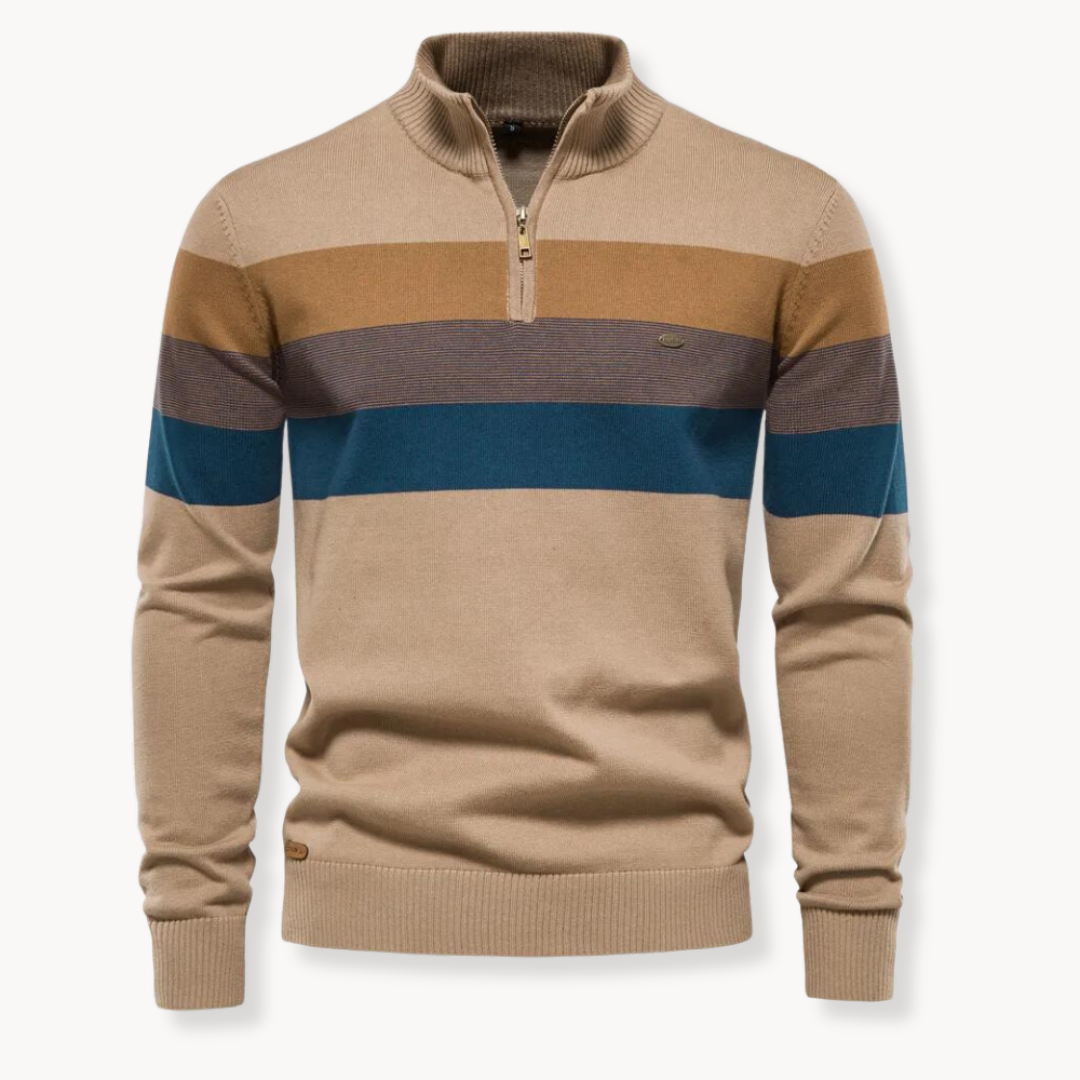 VogeLuxe | Men’s Color Block Quarter Zip Knit Sweater