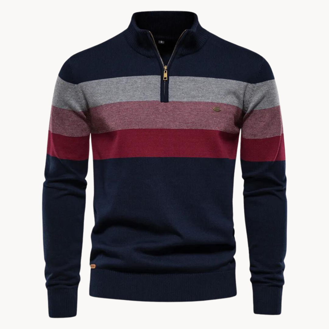 VogeLuxe | Men’s Color Block Quarter Zip Knit Sweater