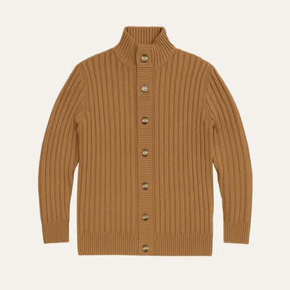 VogeLuxe | Men’s Wide Rib Knit Mock Neck Cardigan with Button Front