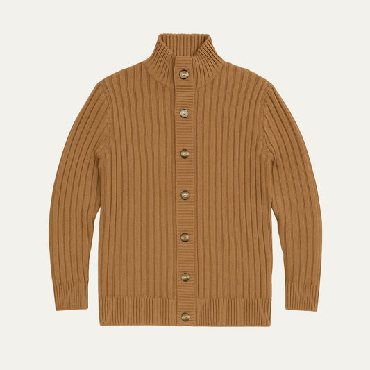 VogeLuxe | Men’s Wide Rib Knit Mock Neck Cardigan with Button Front