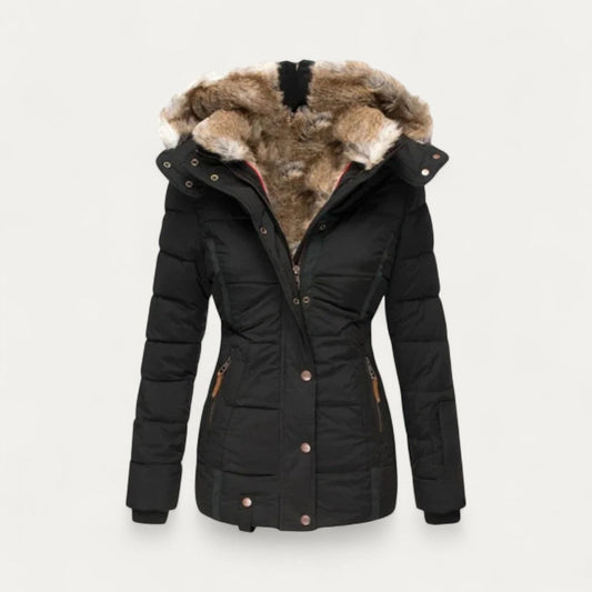 Faux Fur Lined Puffer Jacket with Hood for Women 0