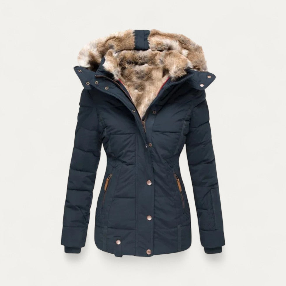 Faux Fur Lined Puffer Jacket with Hood for Women 1