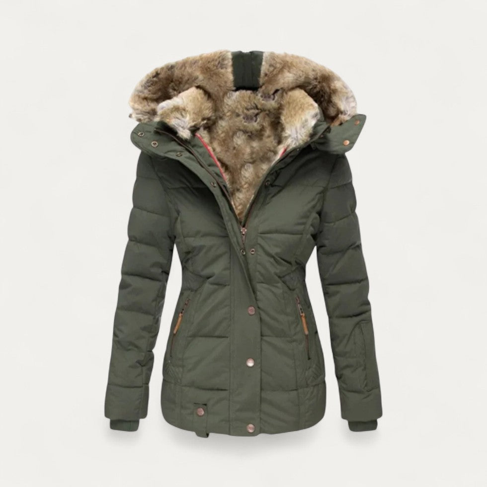Faux Fur Lined Puffer Jacket with Hood for Women 2