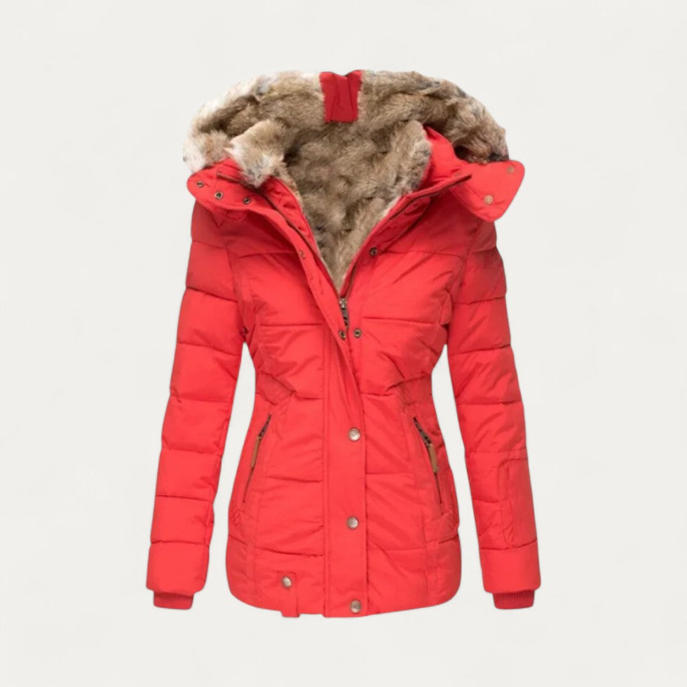 Faux Fur Lined Puffer Jacket with Hood for Women 4
