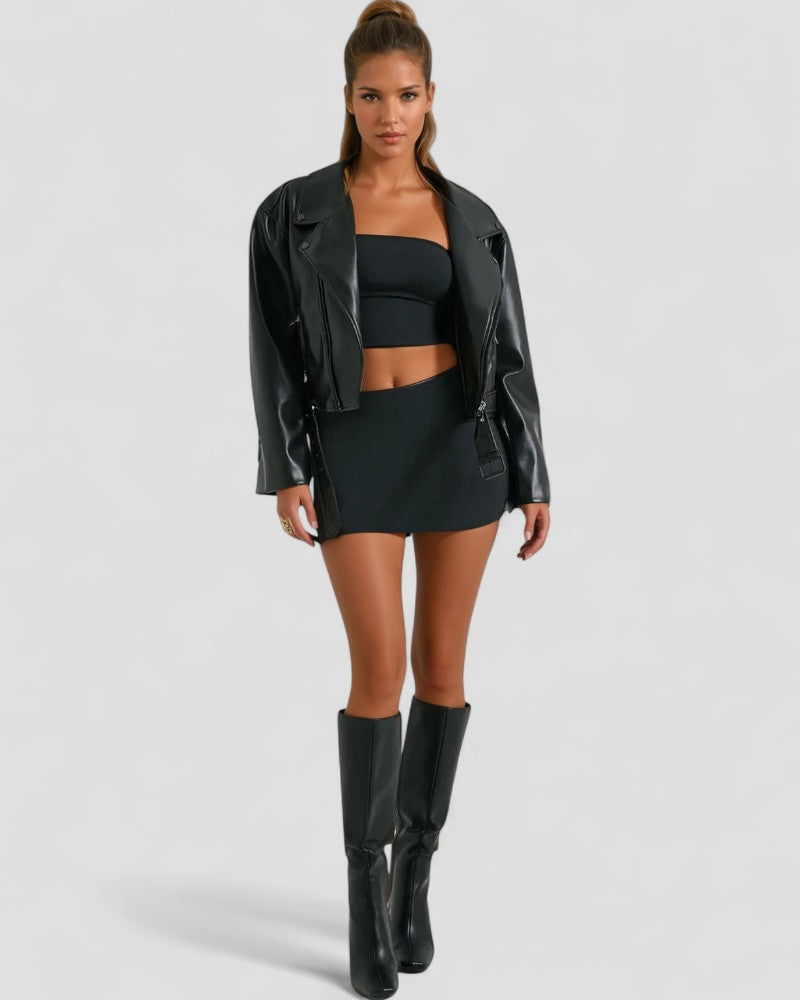 VogeLuxe | Women’s Black Cropped Leather Jacket