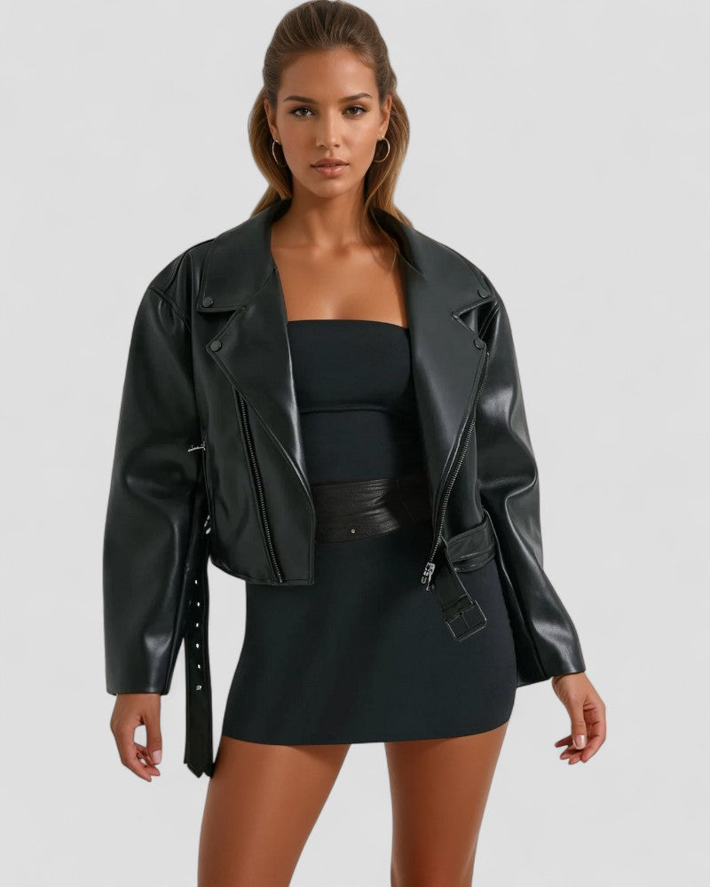 VogeLuxe | Women’s Black Cropped Leather Jacket