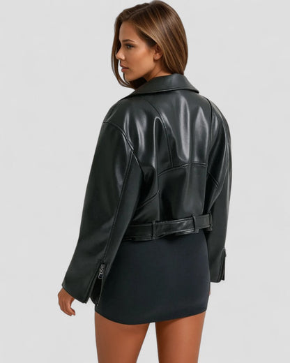 VogeLuxe | Women’s Black Cropped Leather Jacket