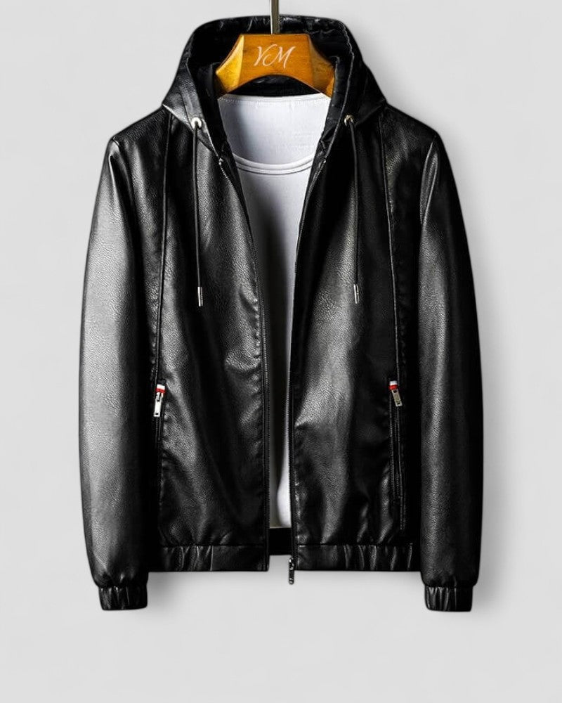 VogeLuxe | Men’s Casual Faux Leather Hoodie