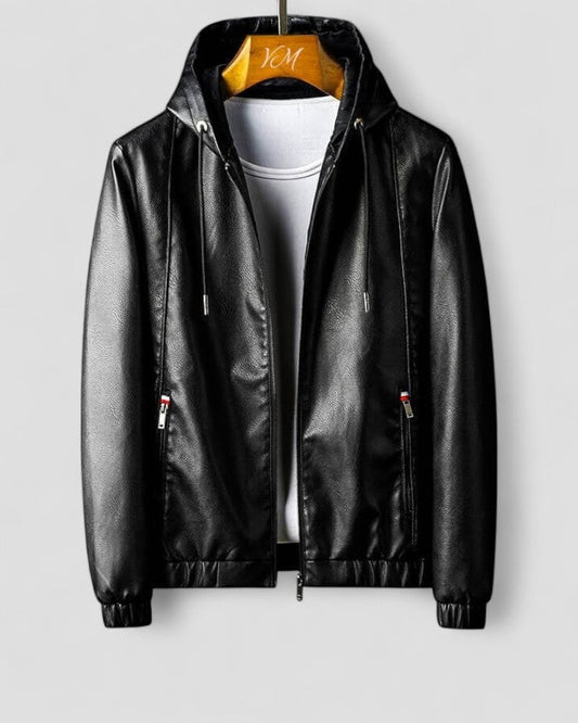 VogeLuxe | Men’s Casual Faux Leather Hoodie