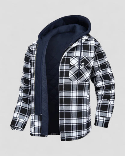 Fleece Lined Hooded Plaid Shirt Jacket for Men