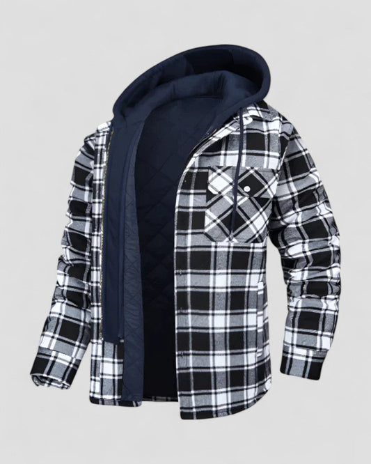 Fleece Lined Hooded Plaid Shirt Jacket for Men