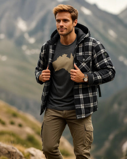 Fleece Lined Hooded Plaid Shirt Jacket for Men