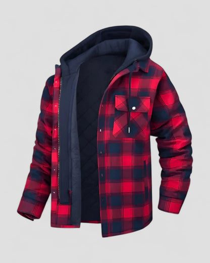 Fleece Lined Hooded Plaid Shirt Jacket for Men
