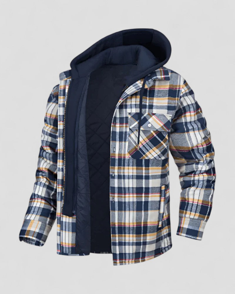Fleece Lined Hooded Plaid Shirt Jacket for Men