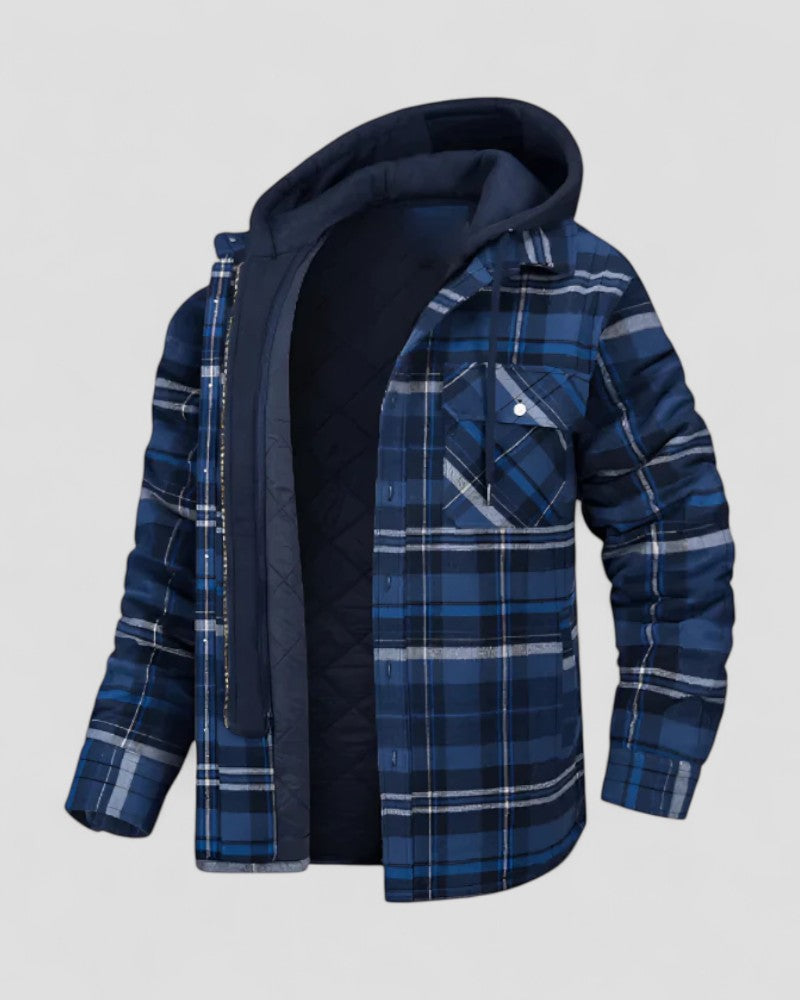Fleece Lined Hooded Plaid Shirt Jacket for Men