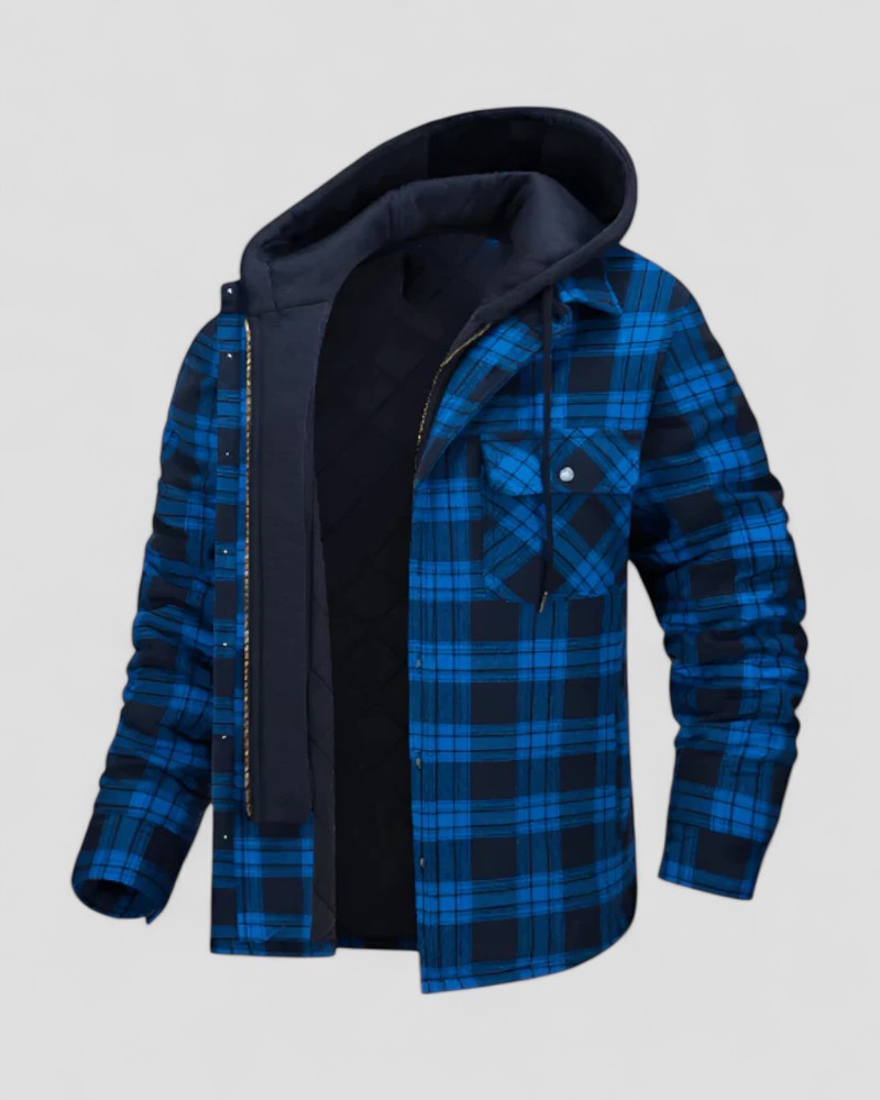 Fleece Lined Hooded Plaid Shirt Jacket for Men