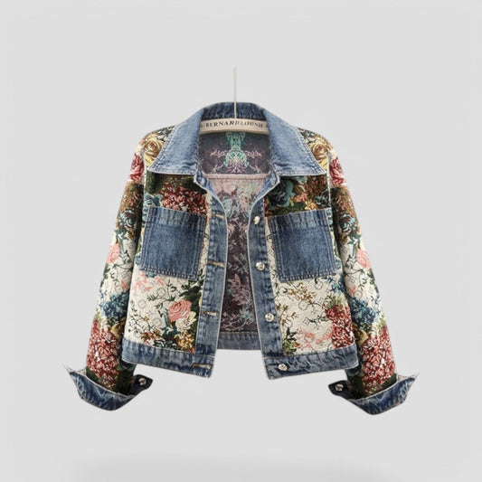 Floral Patchwork Denim Jacket Vintage Boho Streetwear