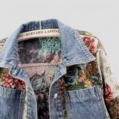 Floral Patchwork Denim Jacket Vintage Boho Streetwear
