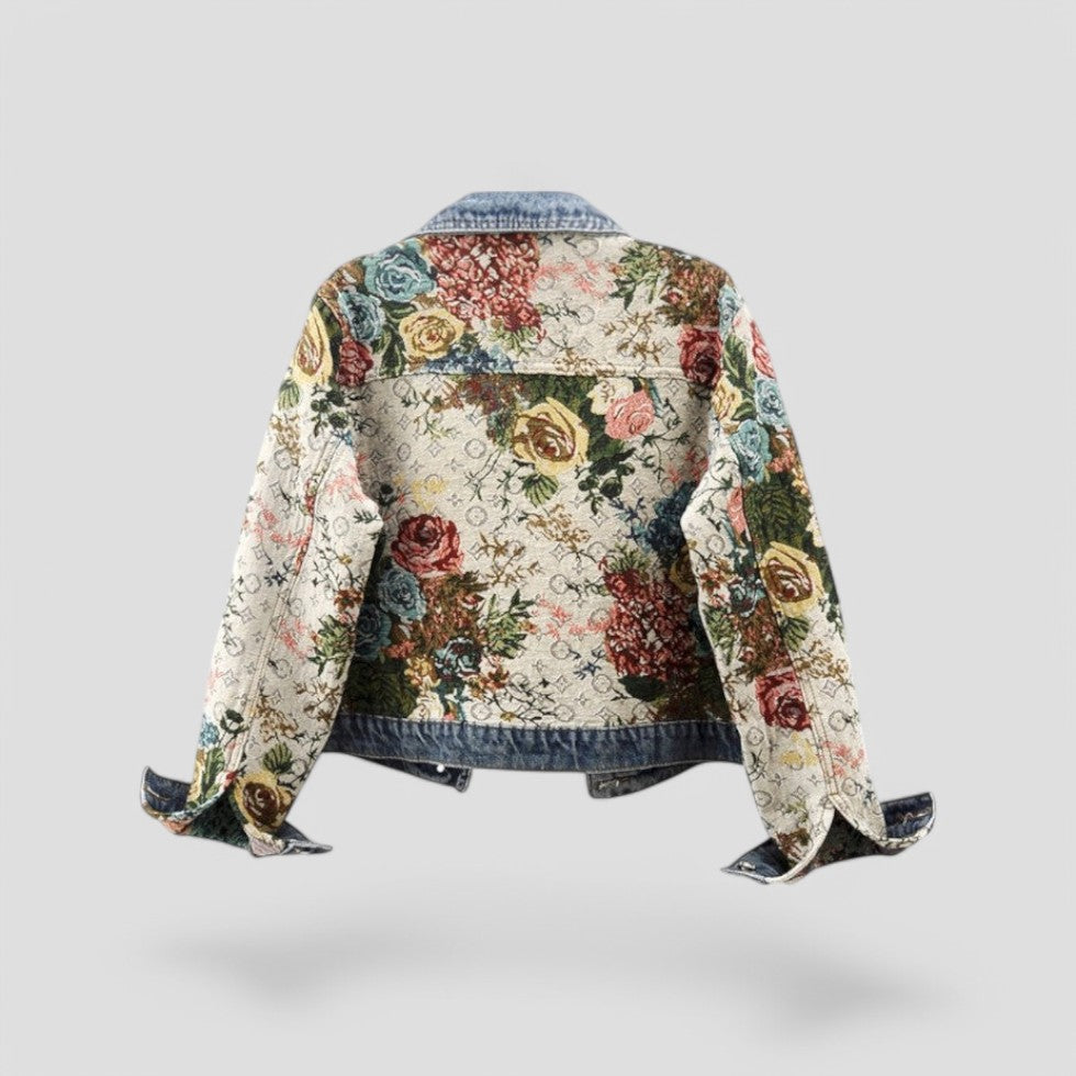 Floral Patchwork Denim Jacket Vintage Boho Streetwear