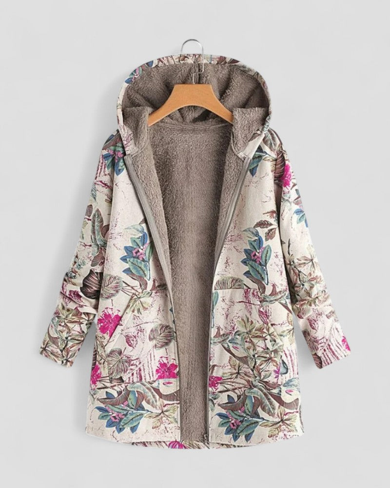 Floral Print Fleece Jacket with Hood and Soft Lining
