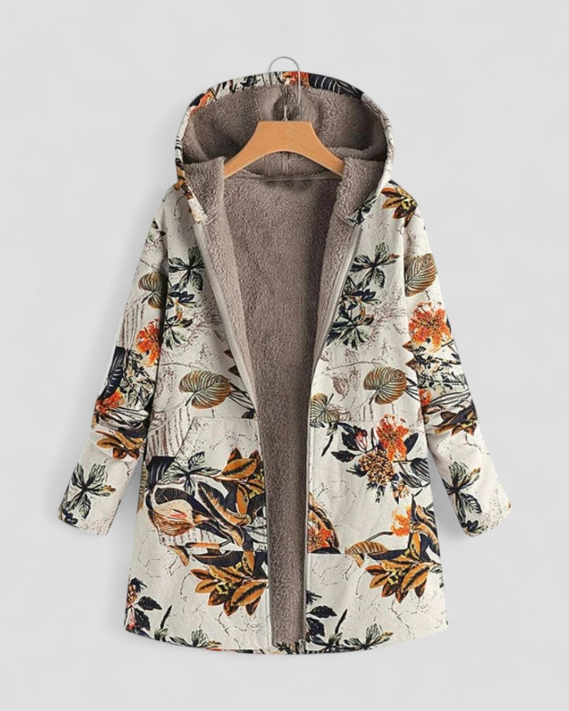 Floral Print Fleece Jacket with Hood and Soft Lining