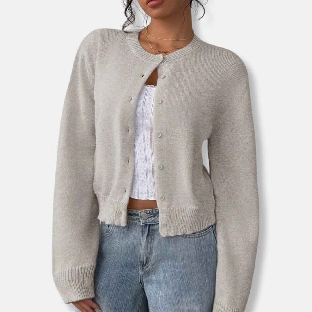 Freya Cropped Cardigan | Button Front Ribbed Cuffs Cardigan 1
