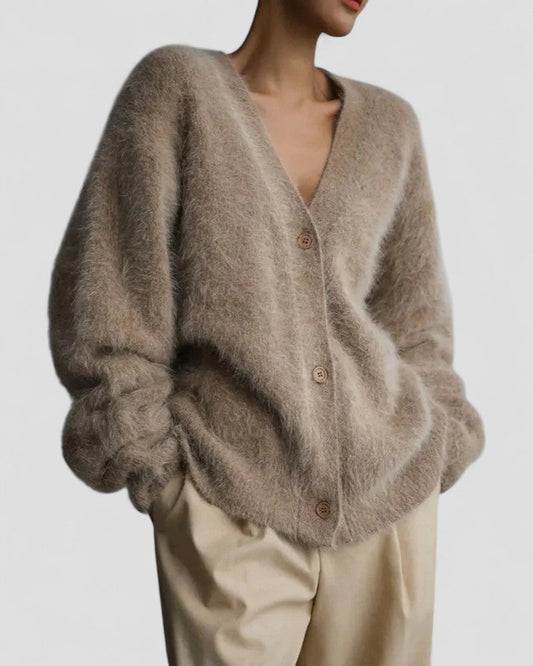 Fuzzy Knitted Button Up Cardigan