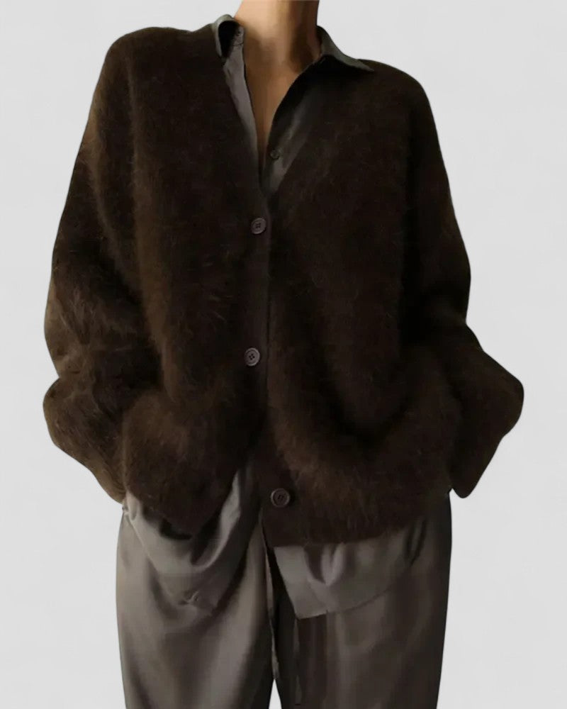 Fuzzy Knitted Button Up Cardigan