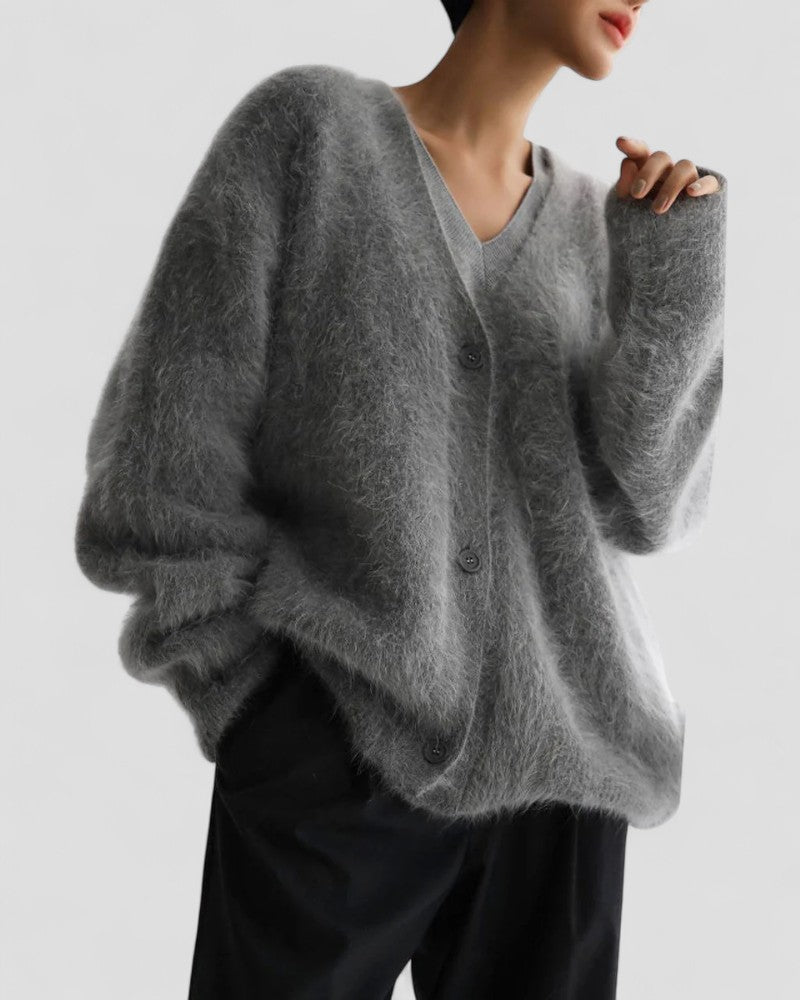 Fuzzy Knitted Button Up Cardigan