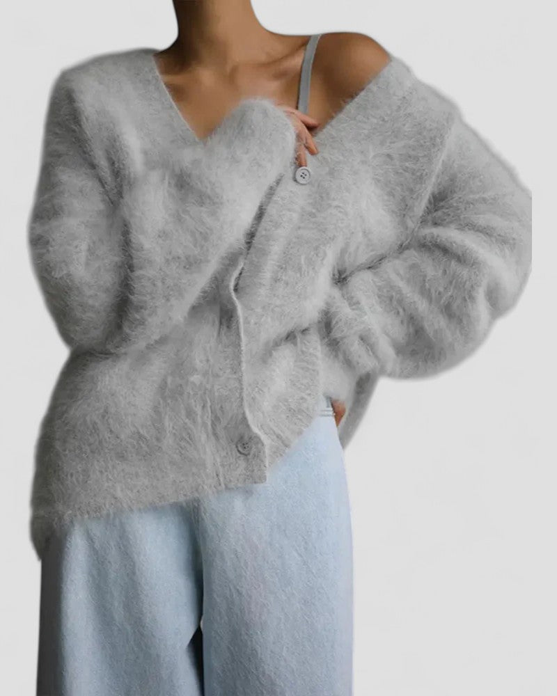 Fuzzy Knitted Button Up Cardigan
