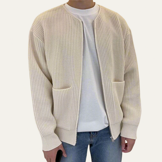 VogeLuxe | Men’s Relaxed Ribbed Knit Zip Cardigan