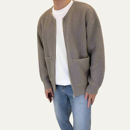 VogeLuxe | Men’s Relaxed Ribbed Knit Zip Cardigan
