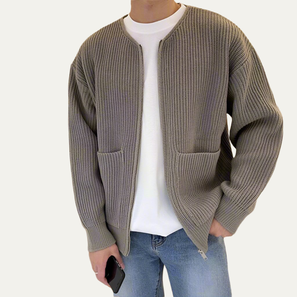 VogeLuxe | Men’s Relaxed Ribbed Knit Zip Cardigan
