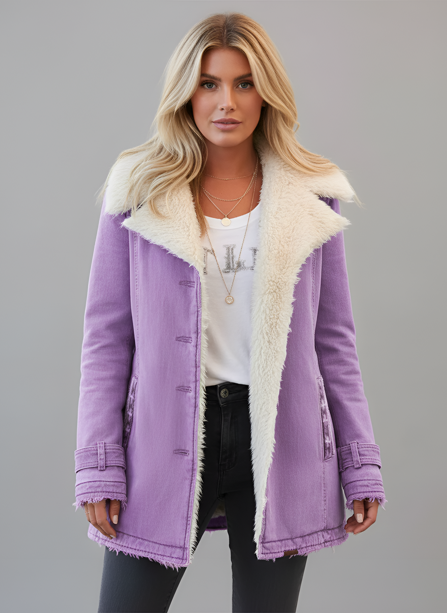 Elegante donna montone giacca in pelle con fodera sintetica morbida
