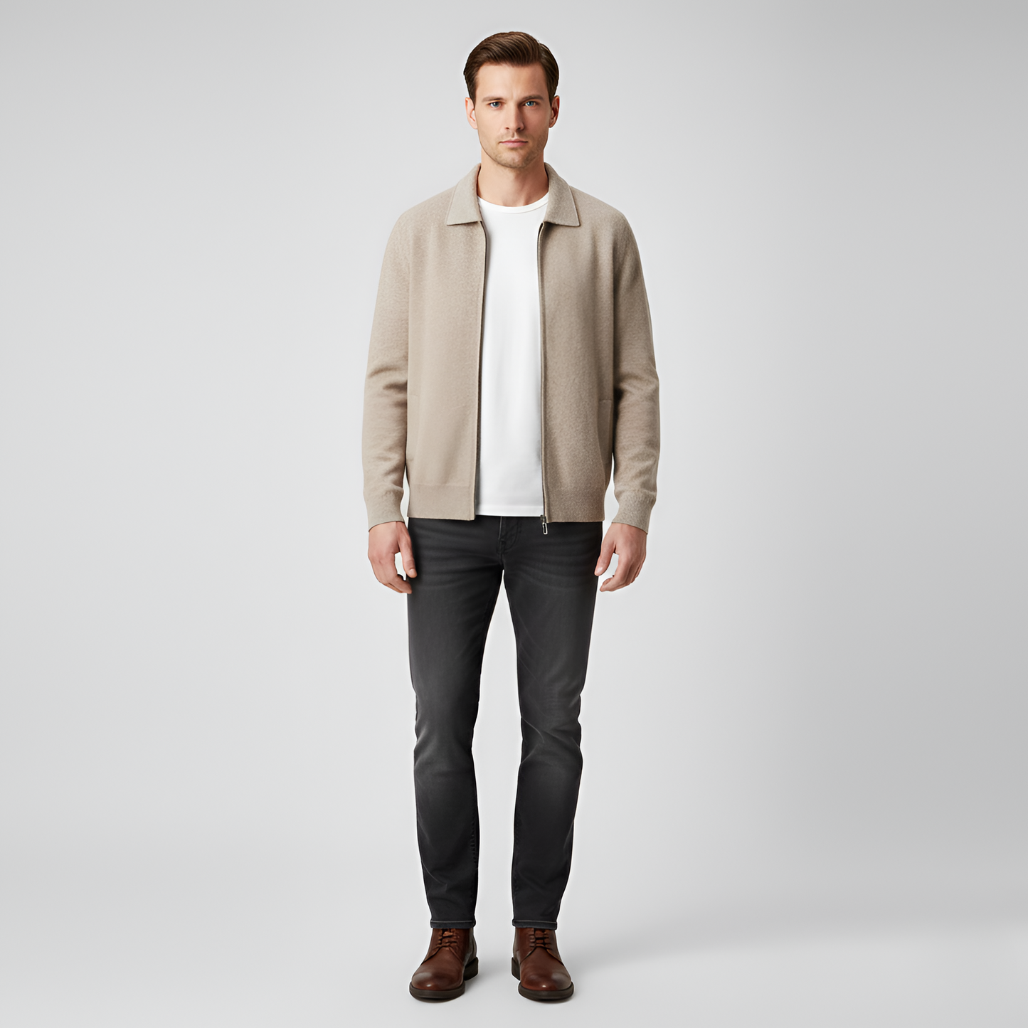 Uomo Cardigan Zip Cotone Casual Jacket