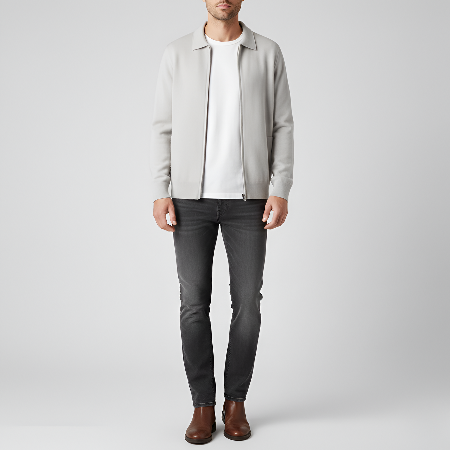 Uomo Cardigan Zip Cotone Casual Jacket