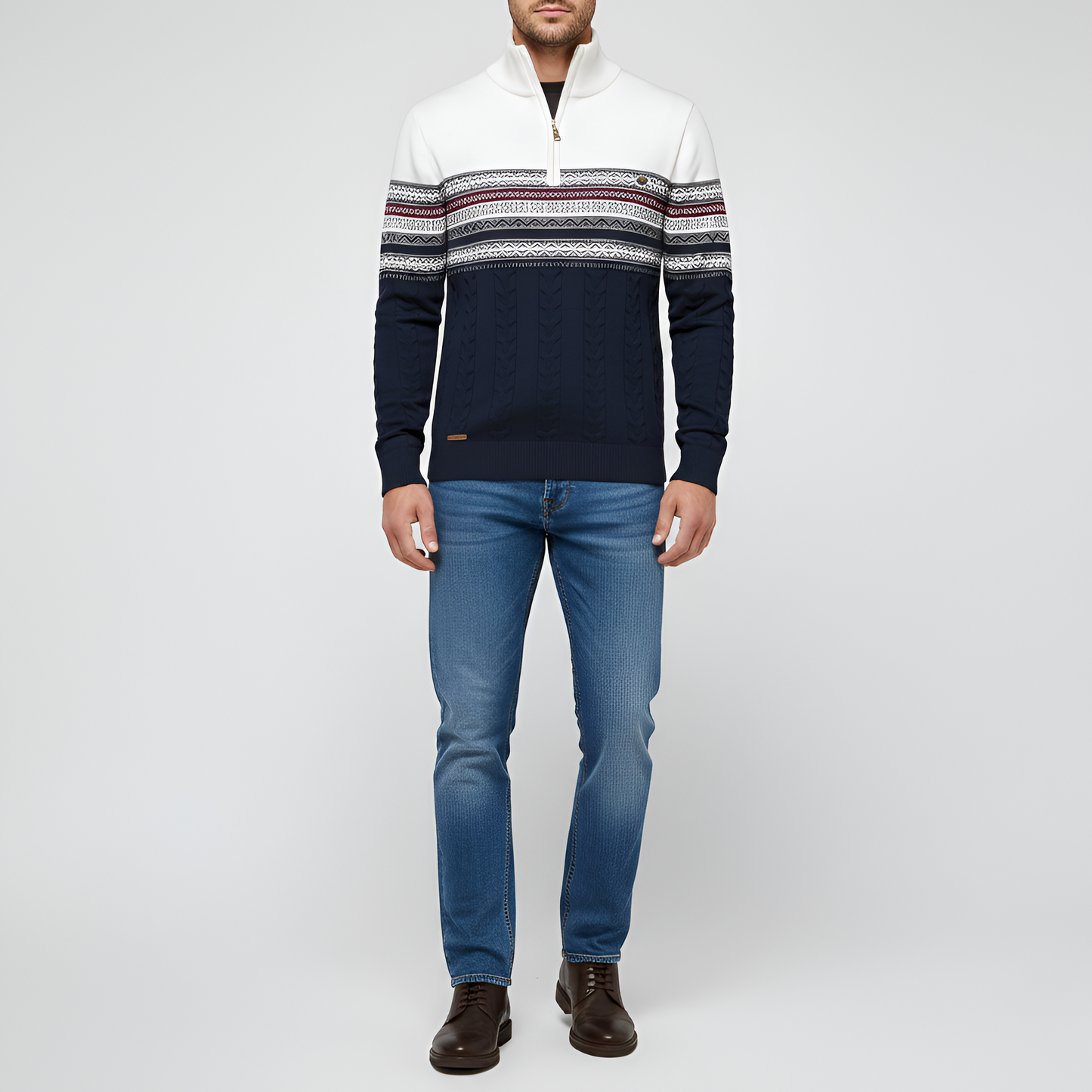 Warm Zip Neck Mens Wool Blend Sweater