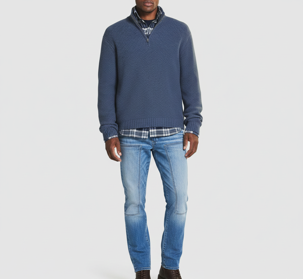 Warm Cotton High Neck Men's Zip Sweater