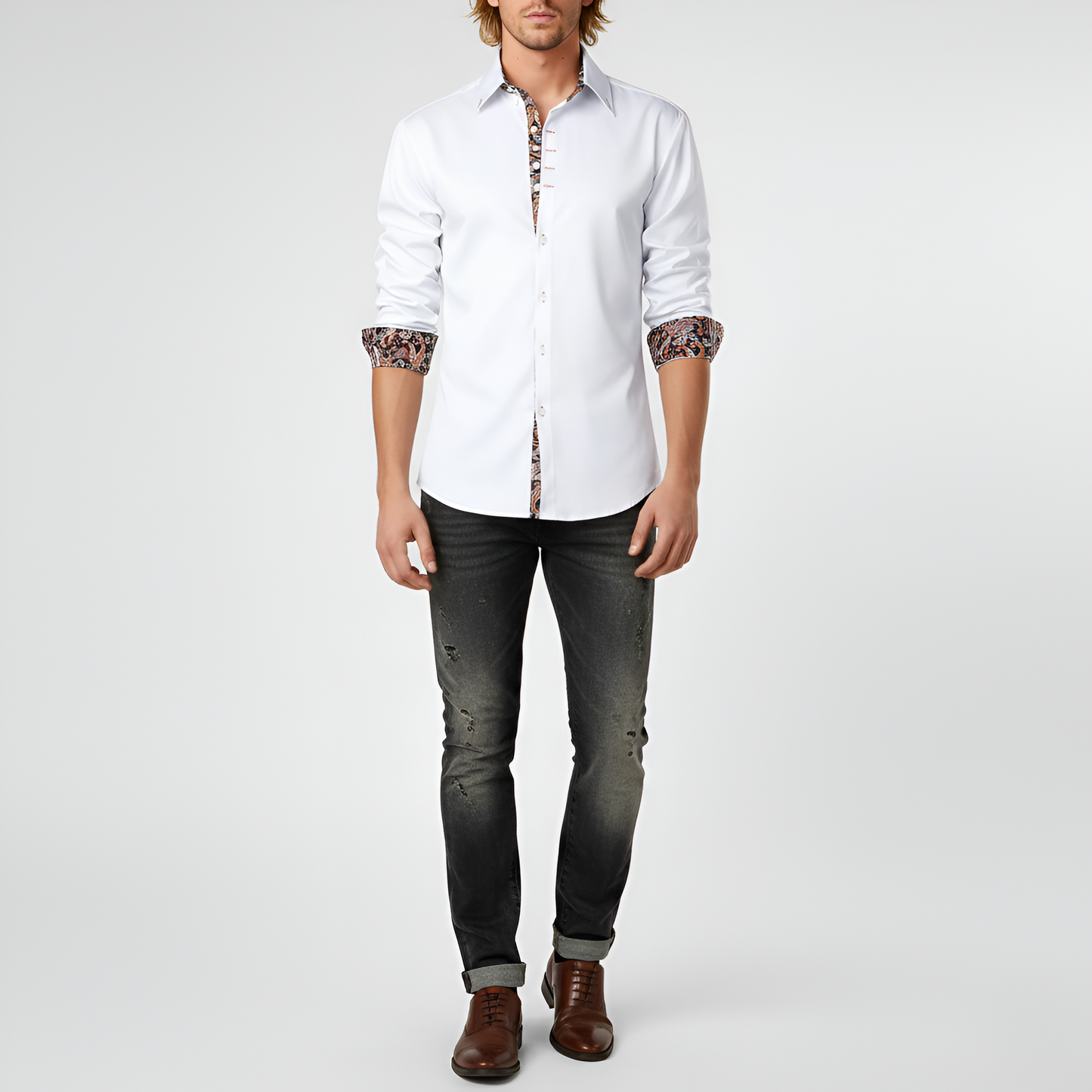 Uomo Slim Fit Cotton Shirt with Printed Details