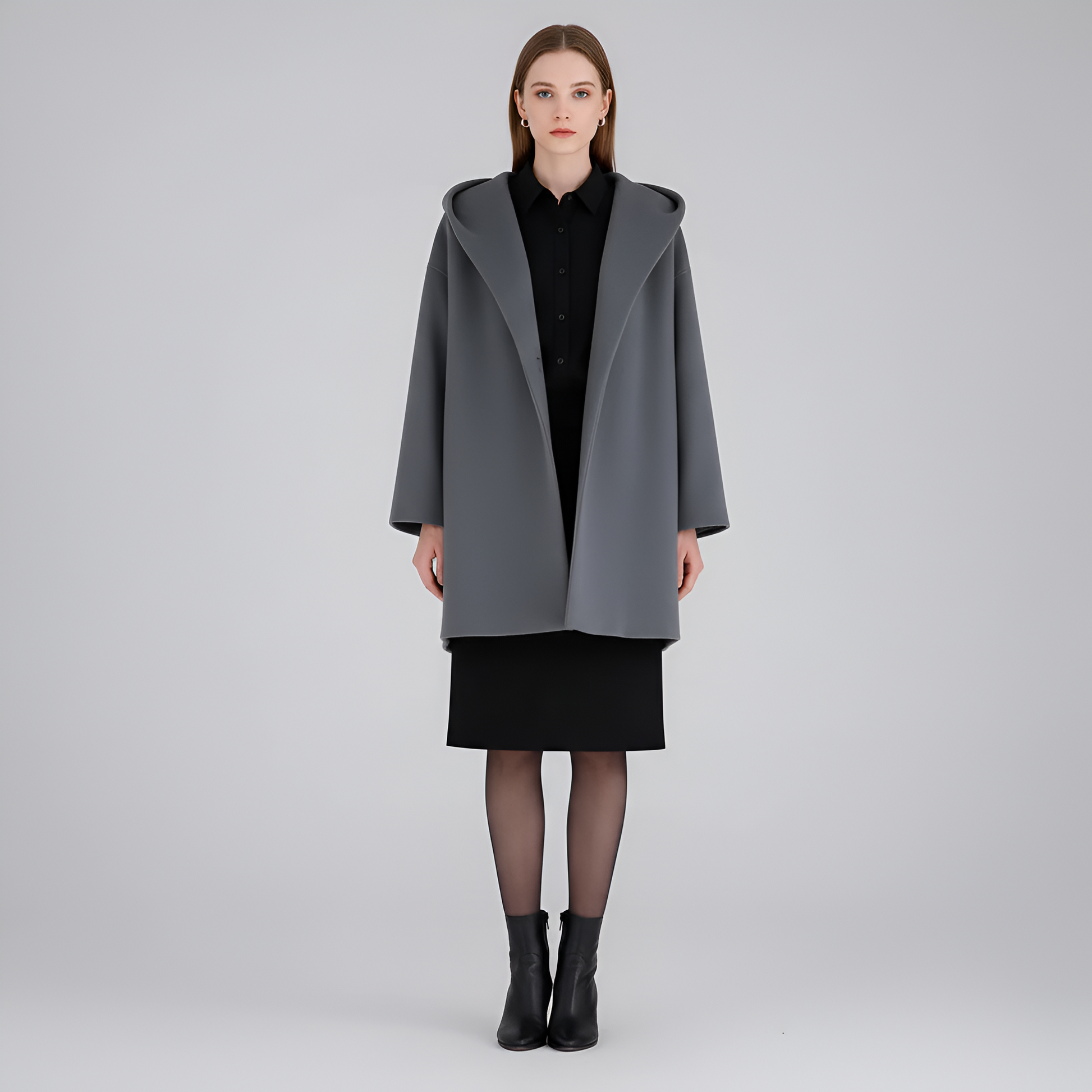 Elegante Donna Wool Blend Coat con Collo Largo - VogeLuxe
