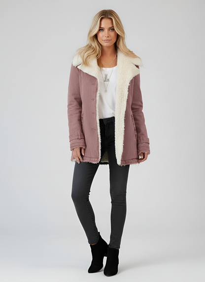 Elegante donna montone giacca in pelle con fodera sintetica morbida