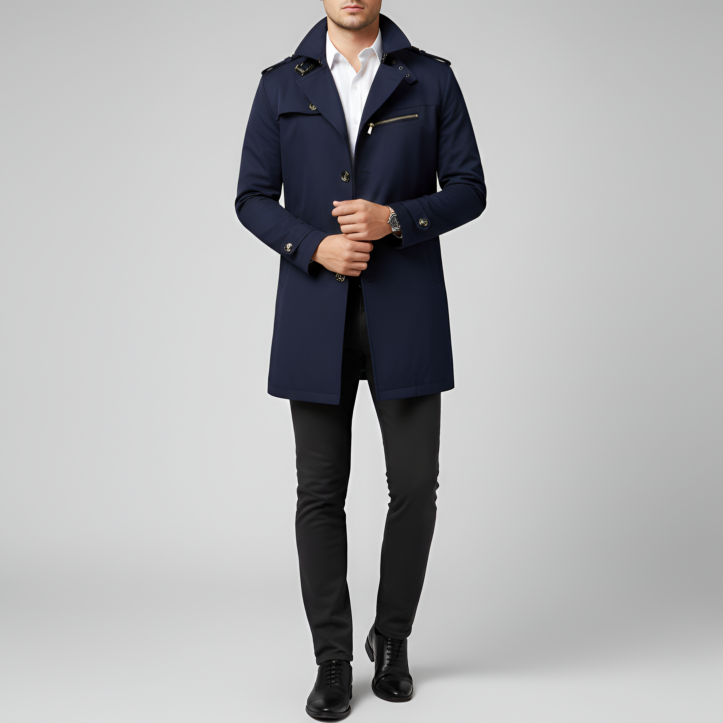Classico trench coat uomo con cintura e zip