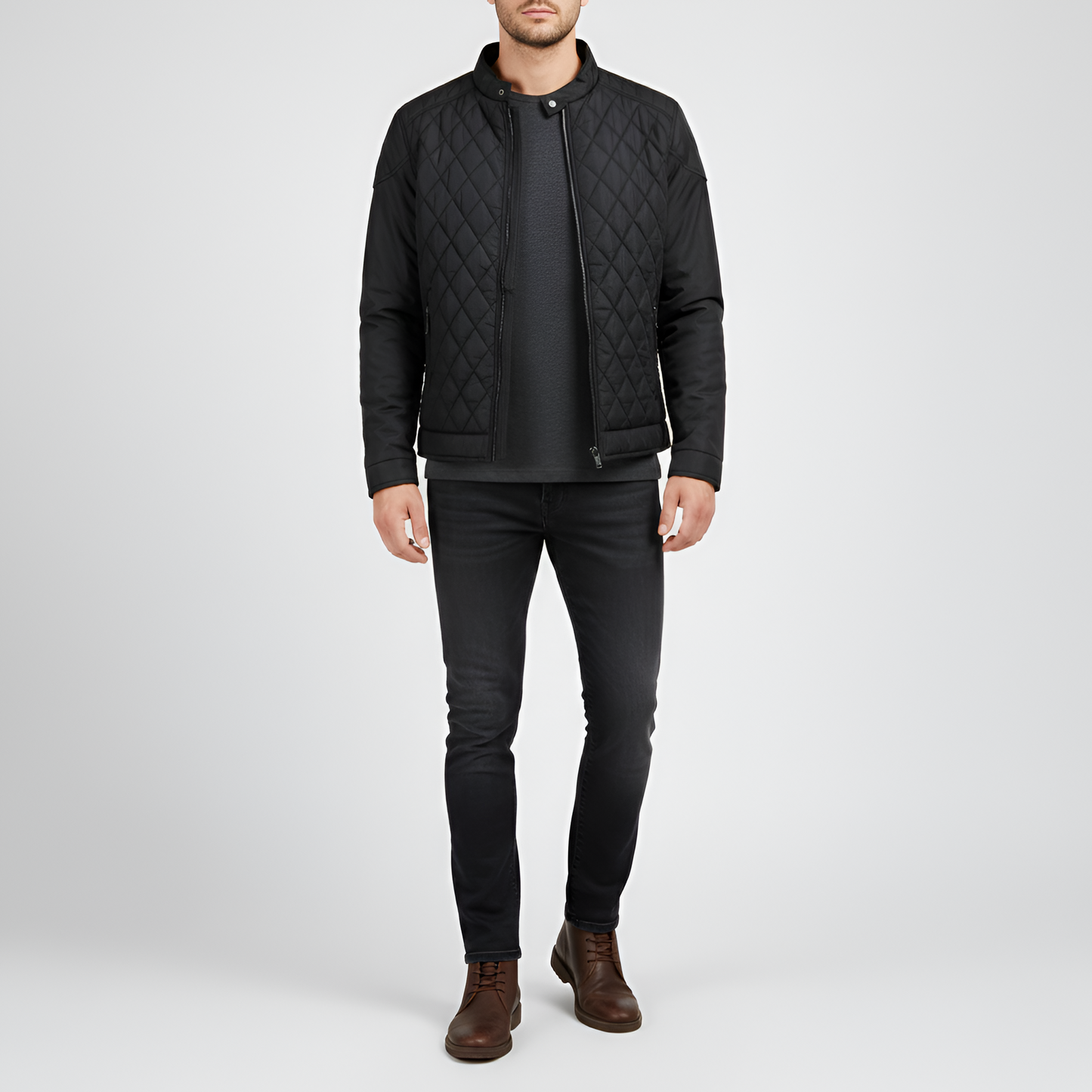 Warm Padded Men's Winter Jacket with Zip and High Collar