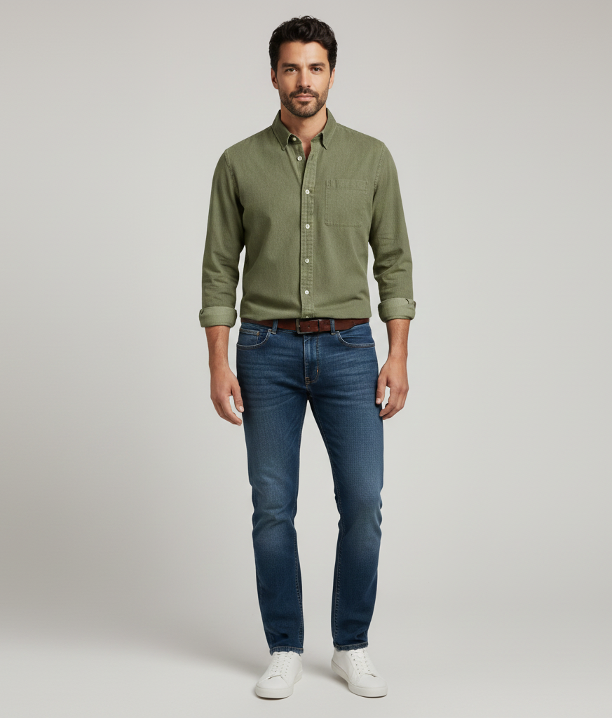 Uomo Cotton Casual Long Sleeve Shirt
